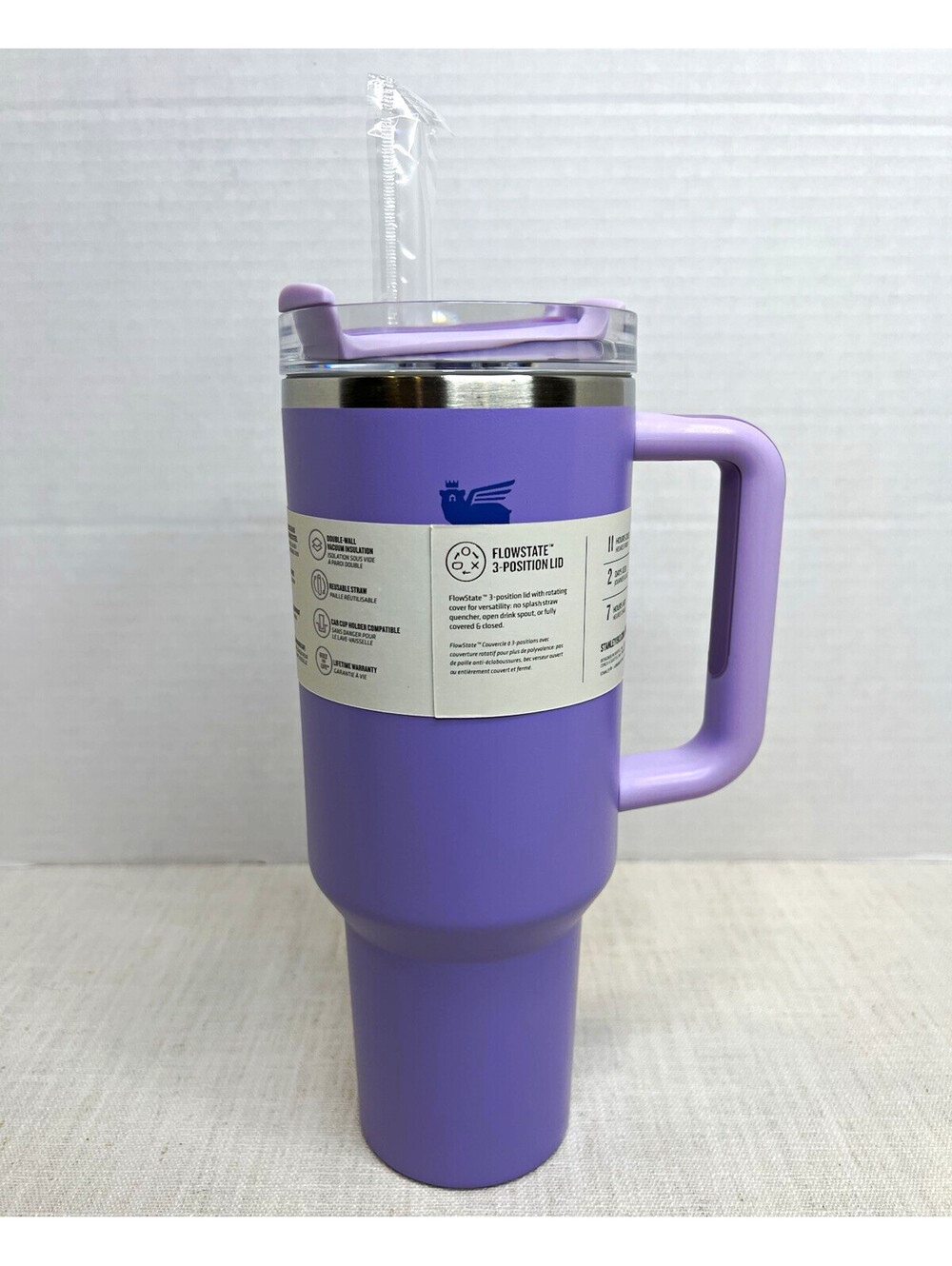 Stanley Quencher H2.0 Tumbler Purple 40 oz Stainless Steel Handle Lid Straw